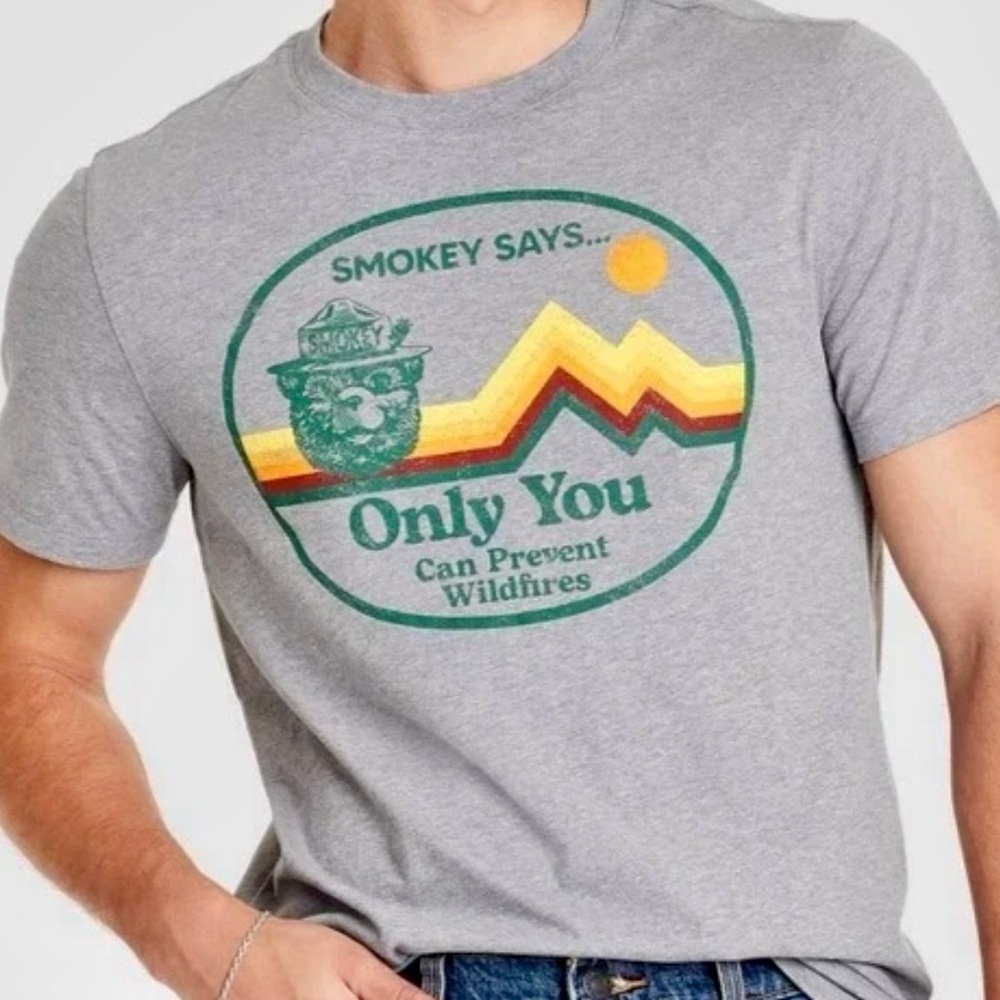 New- GoodFellow Smokey Says Grey Graphic T-Shirt - 'Only You' Wildfire Message
